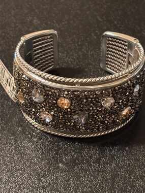 Brighton Mixed Crystal Cuff Bracelet - Silver and Champagne